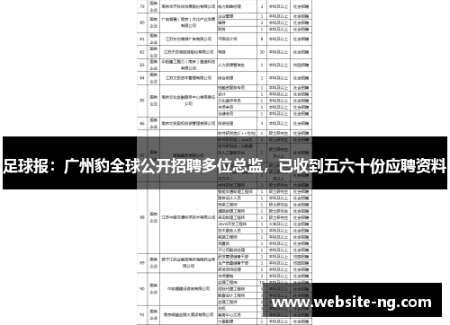 足球报:广州豹全球公开招聘多位总监,已收到五六十份应聘资料 足球报:广州豹全球公开招聘多位总监,已收到五六十份应聘资料