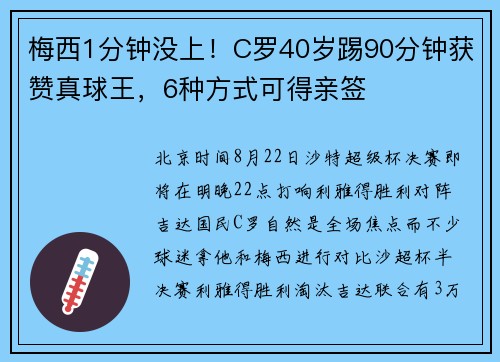 梅西1分钟没上！C罗40岁踢90分钟获赞真球王，6种方式可得亲签